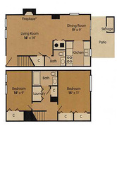 2 Bedroom Townhome - 996 Square Feet